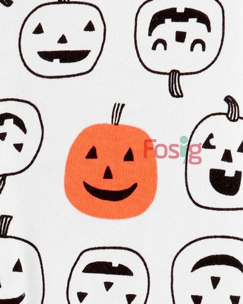  [3m] Sleepsuit Khóa Kéo Có Vớ Bé Trai - Trắng Bí Ngô Halloween 