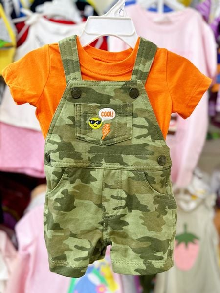  [0-6m] Set Yếm Bé Trai Cter - Xanh Lính Cam Trơn 