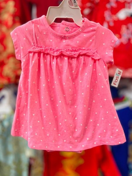  [0-3m] Romper Váy Bé Gái Cter - Hồng Tim Trắng 