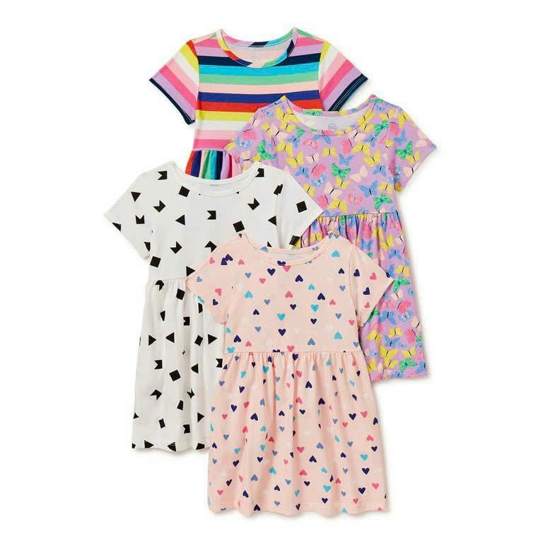  [4-7kg 10-11kg 12-13kg 17-19kg] Set 2 Đầm Thun Cotton Tay Ngắn Bé Gái - Combo màu ngẫu nhiên 