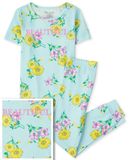  [41-47kg] Set Đồ Bộ Tay Ngắn Quần Dài Bé Gái PL - Xanh Hoa Vàng 