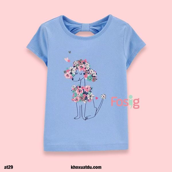  4-5kg [3m-9m] Áo Thun Tay Ngắn Bé Gái Cter - Xanh Chó Hoa 