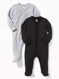  [0-6M ] Sleepsuit Cúc Bấm Có Vớ Bé Gái ON - Đen Chấm Trắng 