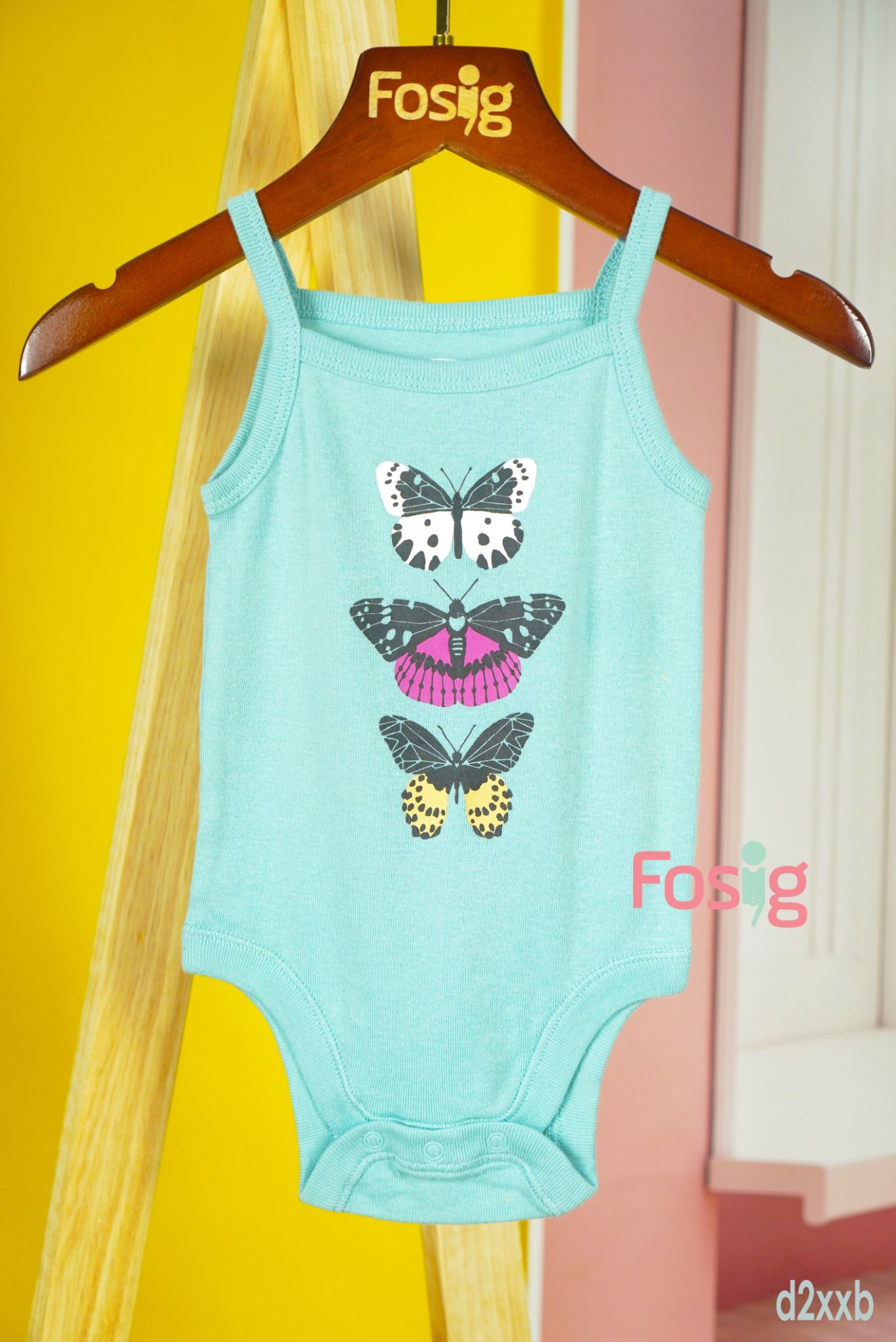  [3-24M] Bodysuit 2 Dây Bé Gái ON - Xanh Xám Bướm 