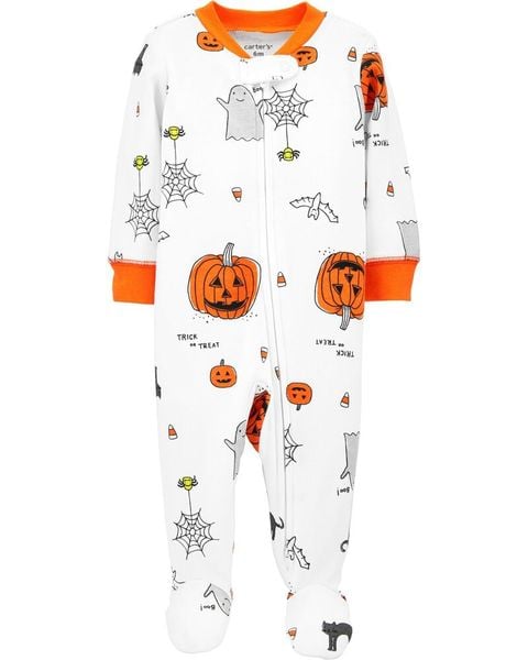  [3-9m] Sleepsuit Khóa Kéo Có Vớ Bé Trai Cter - Trắng Halloween 