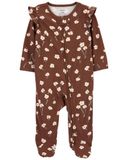  [0-3m] Sleepsuit Khóa Kéo Có Vớ Cter Bé Gái - Nâu Hoa Trắng 