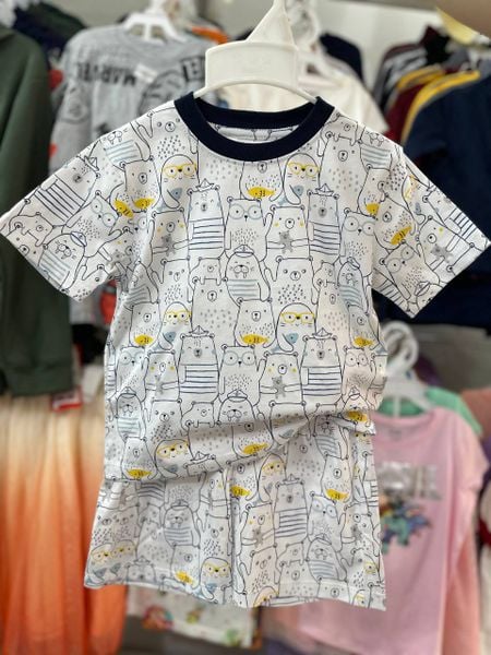  14-17kg Đồ bộ ngắn H..M form manly, thoáng mát cho bé trai- Trắng hình DB81T 