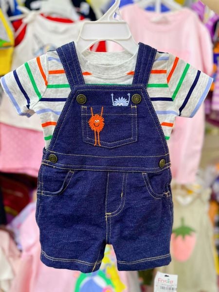  [3m, 6m] Set Yếm Bé Trai Cter - Xanh Jean Xám Sọc Đa Màu 