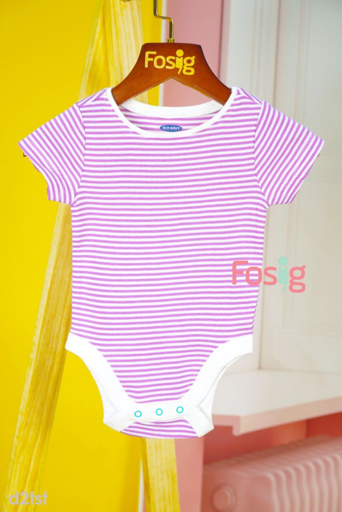  [3-6M] Bodysuit Tay Ngắn Bé Gái Old - Trắng Sọc Tím 