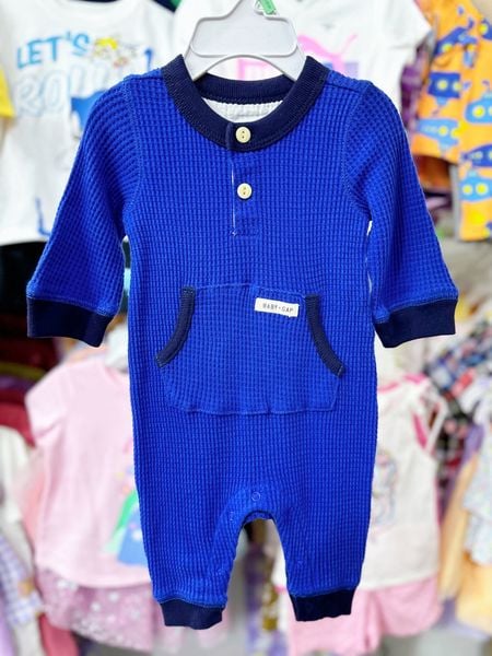  [0-3M] Sleepsuit Cúc Bấm Không Vớ Bé Trai GP - Xanh Dương Đậm Túi To 