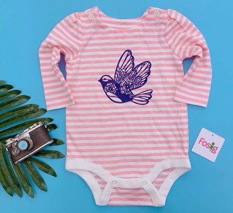  [3-6m] Bodysuit Tay Dài Bé Gái GP - Sọc Hồng Chim 