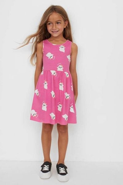  [13-14kg ; 23-27kg] Đầm Cotton Sát Nách Bé Gái HM - Hồng Bé Ma 