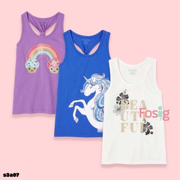  [21-45kg] Set 3 Áo Thun Sát Nách 3Lỗ Bé Gái PL - Combo ngẫu nhiên 