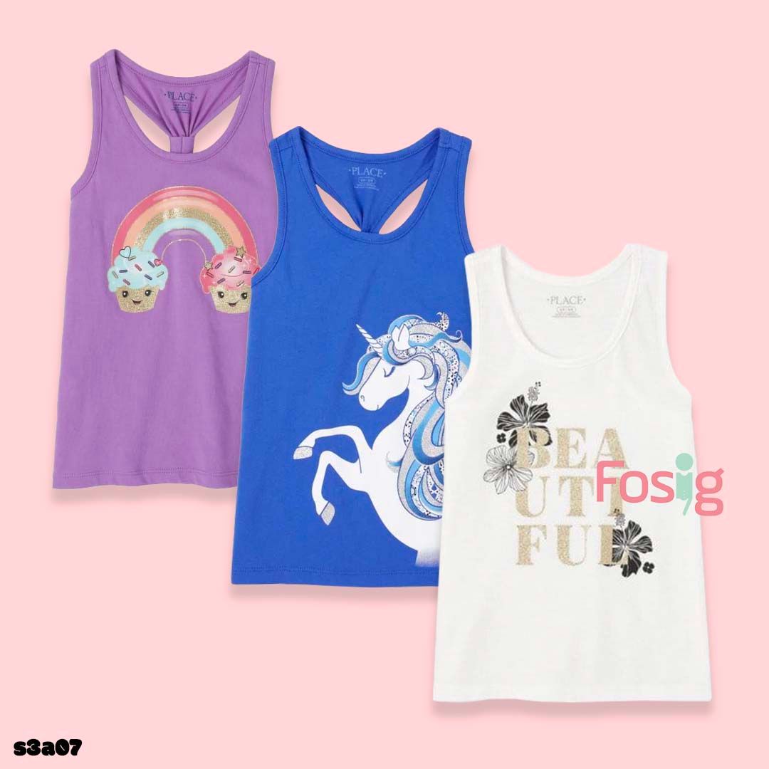  [21-45kg] Set 3 Áo Thun Sát Nách 3Lỗ Bé Gái PL - Combo ngẫu nhiên 