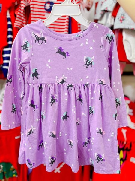  [11-19kg] Đầm Cotton Tay Dài Bé Gái CJ - Tím Ngựa 