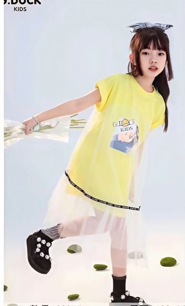  [16-30kg] Đầm Tay Ngắn Bé Gái - Vàng G.duckids G237 