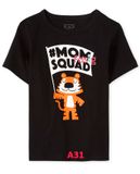  [11-12kg ; 16-17kg] Áo Thun Tay Ngắn Bé Trai PL - Đen Mom Squad 