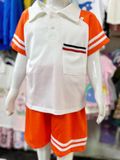  [8-18kg] Set Đồ Bộ Ngắn Polo Bé Trai - Cam Trắng 