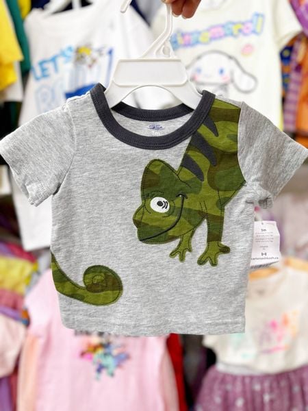  [3-6m] Áo Thun Tay Ngắn Sơ Sinh Bé Trai Cter - Xám Đậm Thằn Lằn 