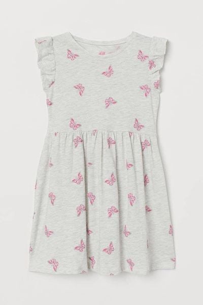  [13-16kg ; 19-27kg] Đầm Cotton Cánh Tiên Bé Gái HM - Xám Bướm Hồng 