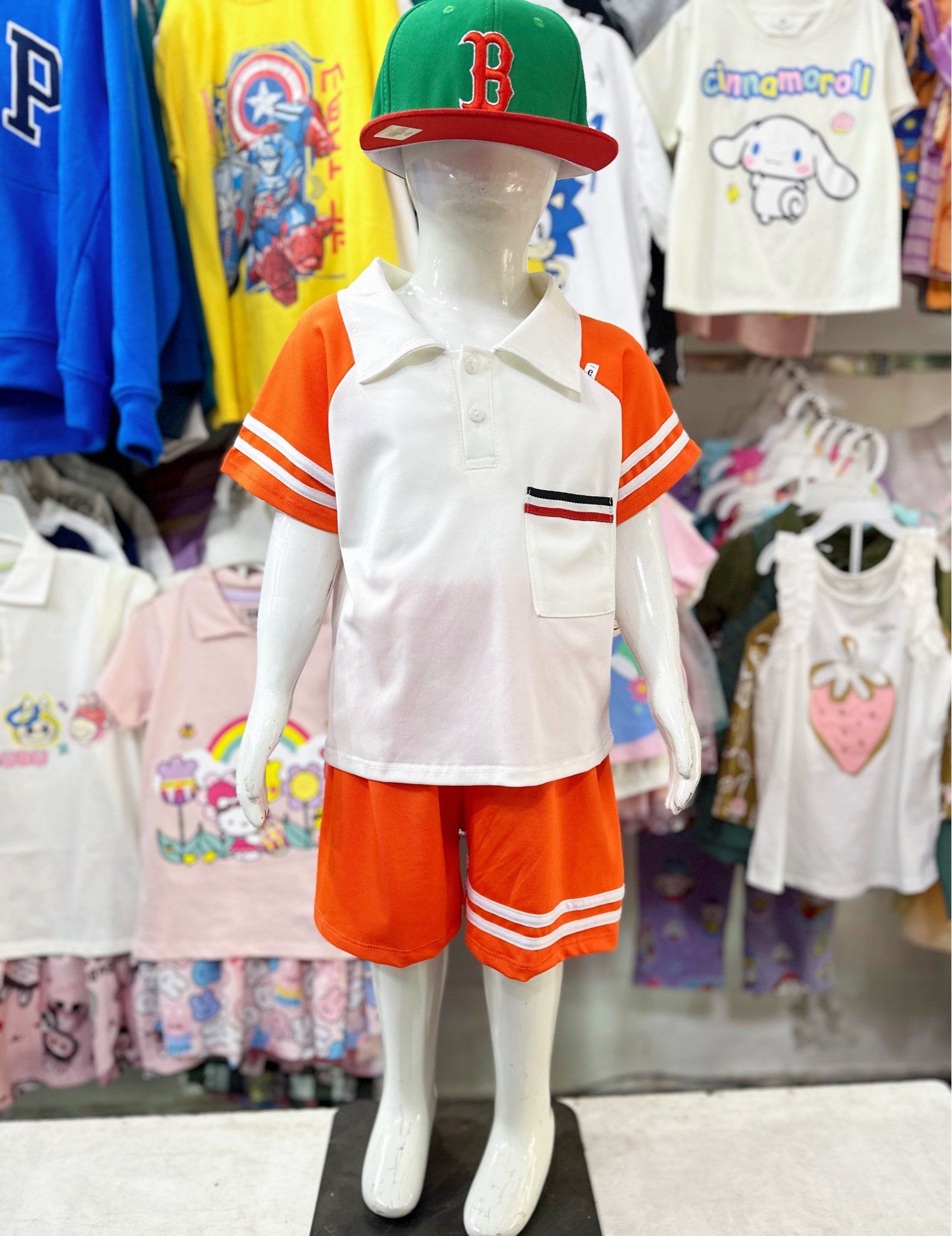  [8-18kg] Set Đồ Bộ Ngắn Polo Bé Trai - Cam Trắng 