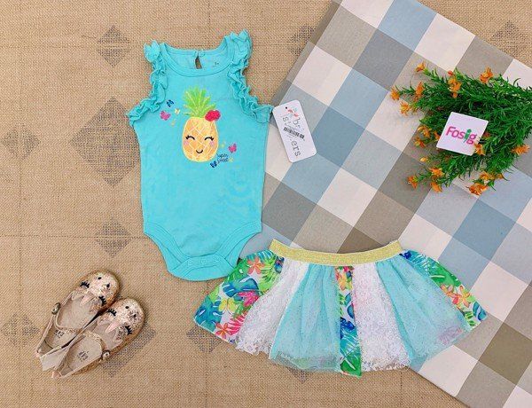  [3-6m] Set Body kèm Chân Váy Bé Gái - Xanh Ngọc Thơm 