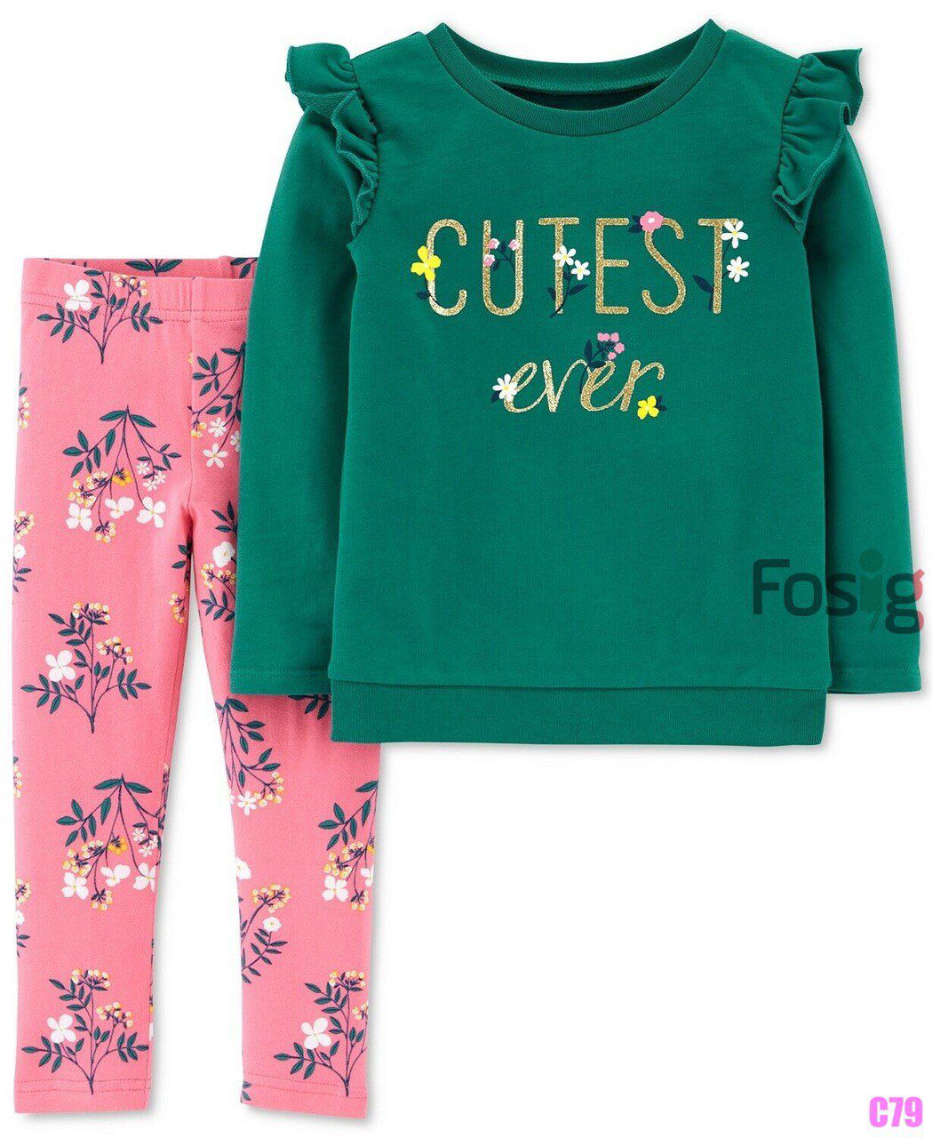  [3-6m] Set Áo Da Cá Quần Legging Cter's - Xanh Lá Cutest 