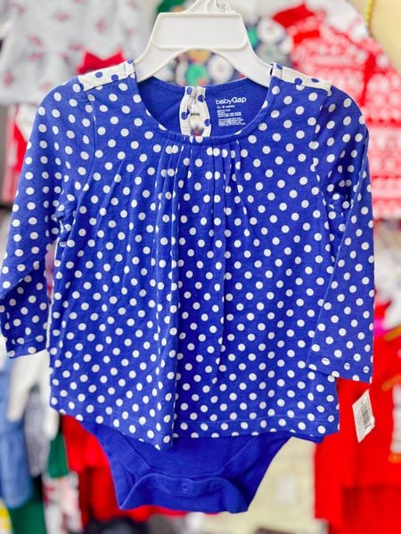  [3m-18m] Bodysuit Tay Dài Bé Gái GP - Xanh Chấm Trắng 