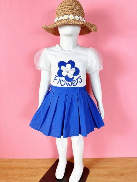  [10-12kg; 14-17kg] Set Áo Kèm Chân Váy Bé Gái - Trắng Hoa Flower 