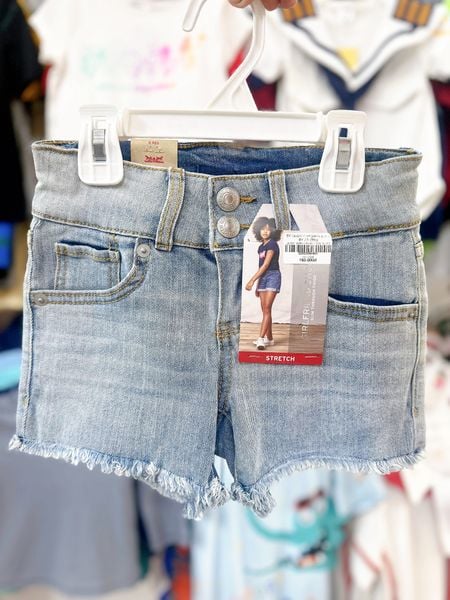  23-28kg 8Y Quần short jaens L.v bé gái tăng đơ ẩn, khóa thật- Xanh nhạt hai nút QS02 