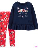  [0-9m] Set Áo Da Cá Quần Legging Cter's - Navy Mèo Hoa 