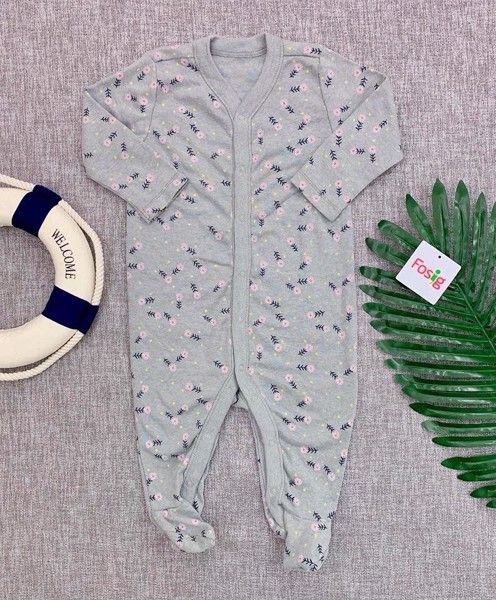  [0-6M] Sleepsuit Cúc Bấm Có Vớ ON Bé Gái - Xám Hoa Hồng 