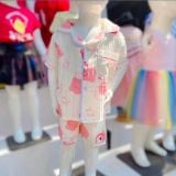  [6-7kg] Set Đồ Bộ Ngủ Ngắn Pijama Vải Xô Cho Bé - Kem Gấu Dâu 