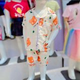  [6-12kg] Set Đồ Bộ Ngủ Ngắn Pijama Vải Xô Cho Bé - Kem Gấu Cam 