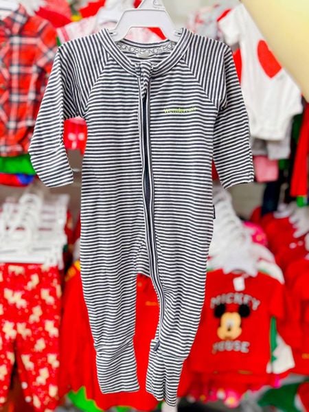  [3-6m] Sleepsuit Không Vớ Khóa Kéo Bé Trai - Trắng Sọc Đen 