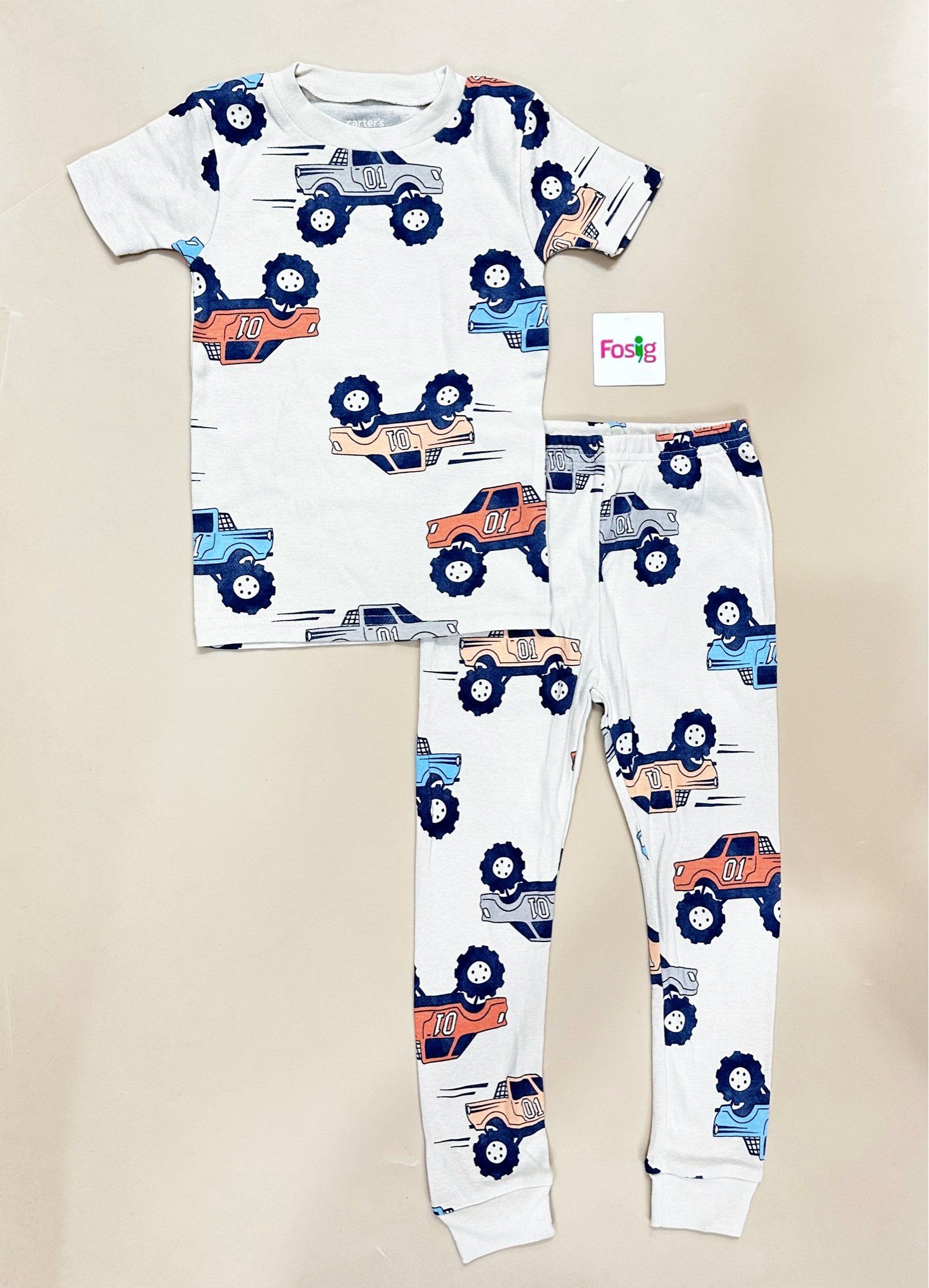  [11-12kg] Set Đồ Bộ Dài Bé Trai Cter - Kem xe 
