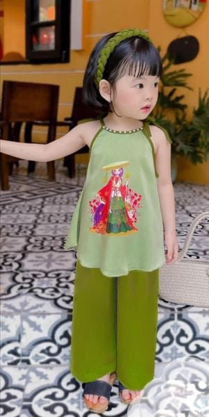  10-22kg Set áo yếm lễ hội cho bé gái- Xanh Lá A104 