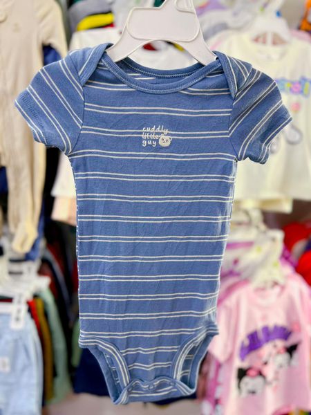  [ 4-5.5kg; 0-3M] Bodysuit Tay Ngắn Bé Trai Cter50 - Sọc Xanh Xám Gấu 