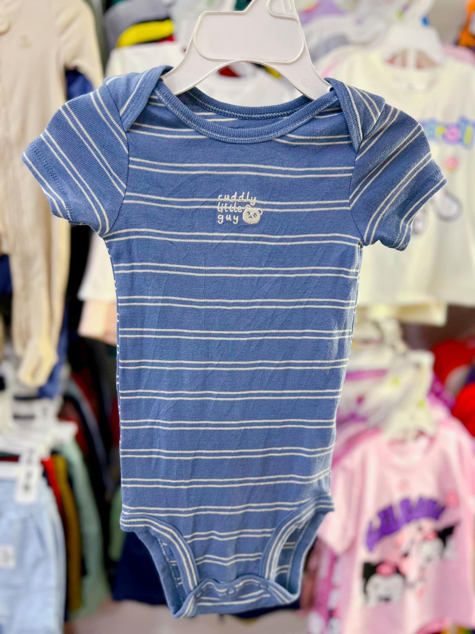  [ 4-5.5kg; 0-3M] Bodysuit Tay Ngắn Bé Trai Cter50 - Sọc Xanh Xám Gấu 
