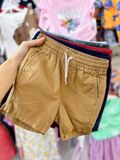  13-14kg; 18-21kg Quần Short Kaki Dù Lưng Thun Dây Rút Bé Trai - Nâu Đậm Dây Trắng 