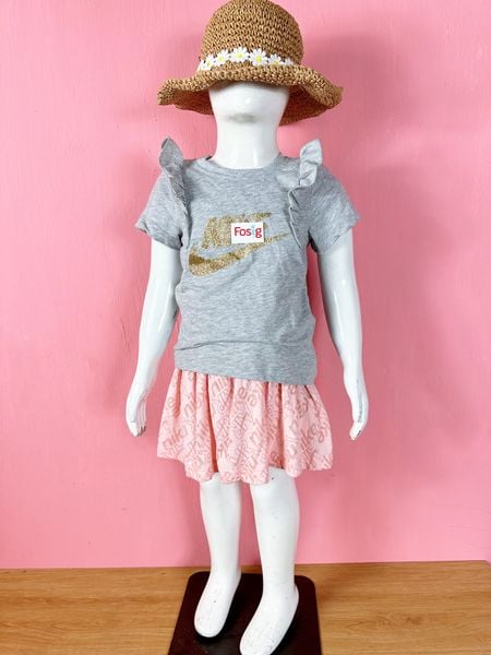  [10-26kg] Set Đồ Bộ Ngắn Bé Gái NK210 - Xám NK 