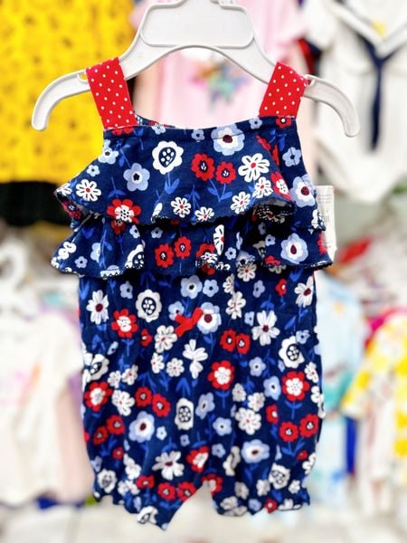  [0-3m] Jumpsuit Bé Gái Cter  - Xanh Navy Hoa Đỏ Trắng 