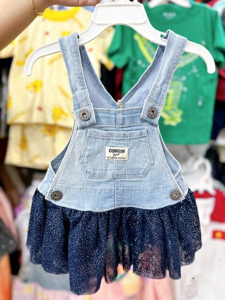  4-8kg; 15-16kg Yếm Đầm Bé Gái Oskos - Xanh Trắng Navy 
