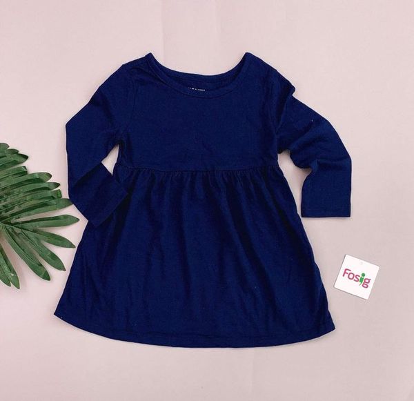  [9-12kg] Đầm Cotton Tay Dài Bé Gái ON - Navy Trơn 