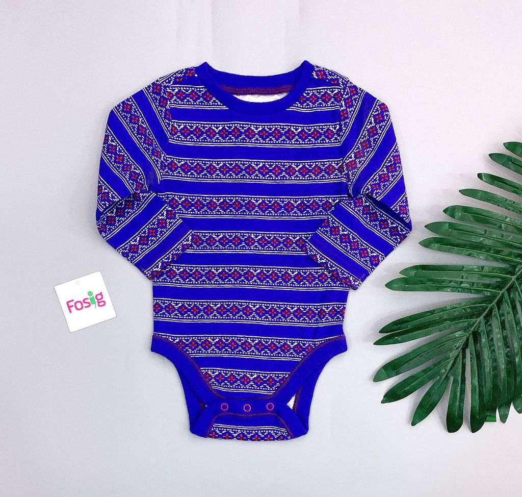  [3-6M] Bodysuit Tay Dài Bé Trai ON - Xanh Thổ Cẩm 