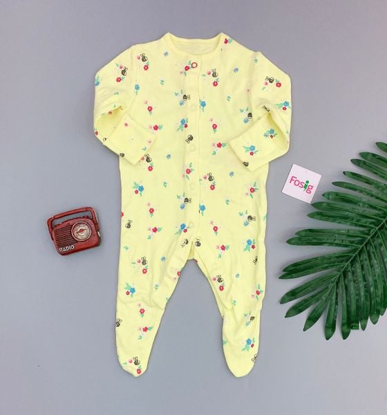  [0-3m] Sleepsuit Gài Nút Có Vớ Bé Gái PM - Vàng Hoa Ong 