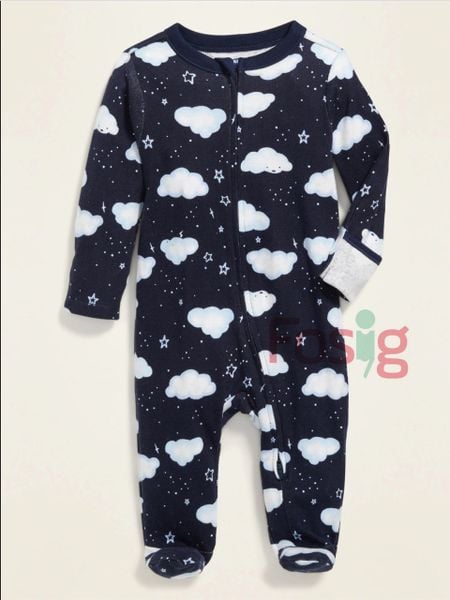  3m,6m Sleepsuit Khóa Kéo Có Vớ Bé Trai - Navy Mây 