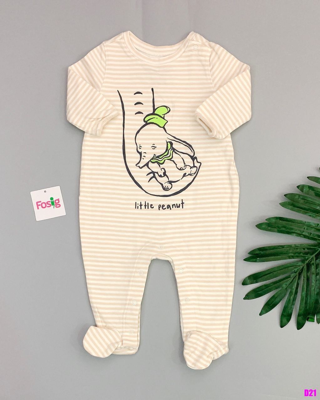  [0-6M] Sleepsuit Cúc Bấm Có Vớ Bé Trai Baby GP - Sọc Kem Voi 