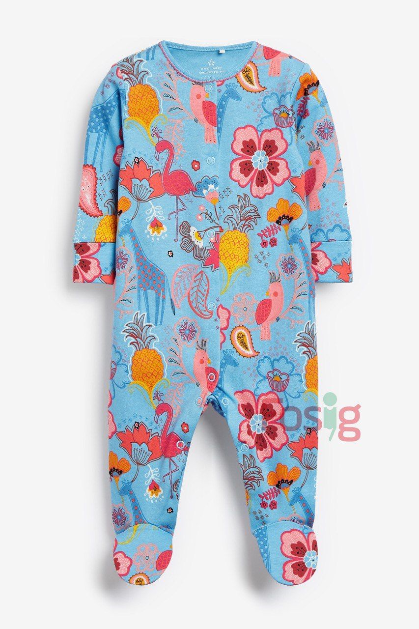  [nb-3m] Sleepsuit Baby Bé Gái - Xanh Trời Hoa 