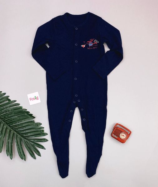  [3m] Sleepsuit Gài Nút Có Vớ Bé Trai Geo - Navy Trực Thăng 